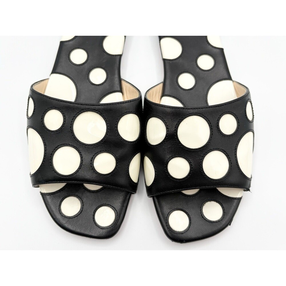 Christian Louboutin Black & White Polka Dot Leather Sandals Slides Sz EU 37.5 - Picture 8 of 13